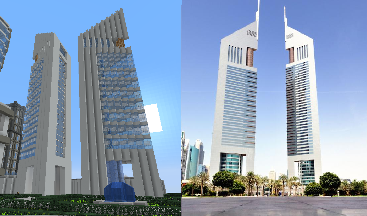 Emirate Towers im Spiel gegen das wirkliche Leben